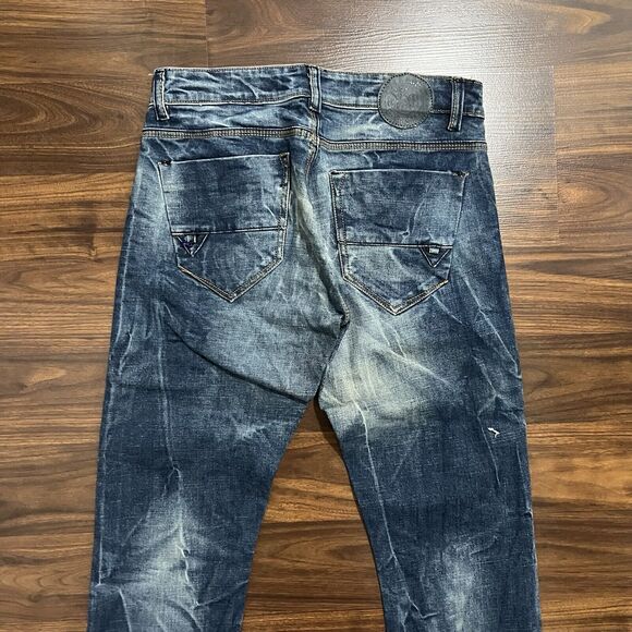 FRANKIE MORELLO Extra Premium Denim Mens Jeans Acid Wash 32x34 Cotton Very Stiff - Picture 4 of 13